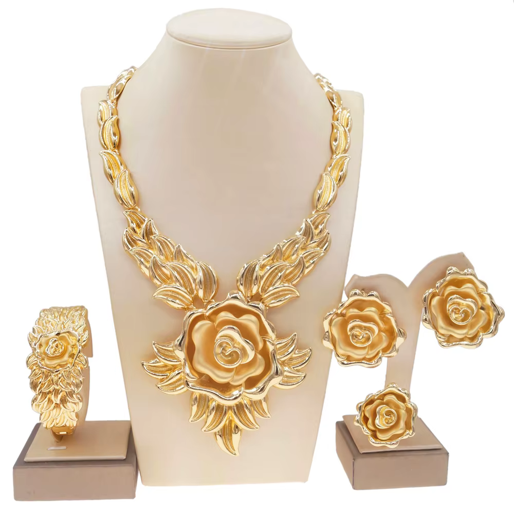 Ensemble de bijoux plaqués or pour femmes, collier de mariage avec pendentif ailes d'ange, Bracelet 