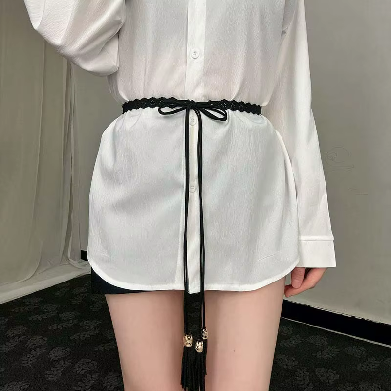 Chaîne de taille vintage tressée à la main pour femme, marron perlée, style original, pour jeans et 
