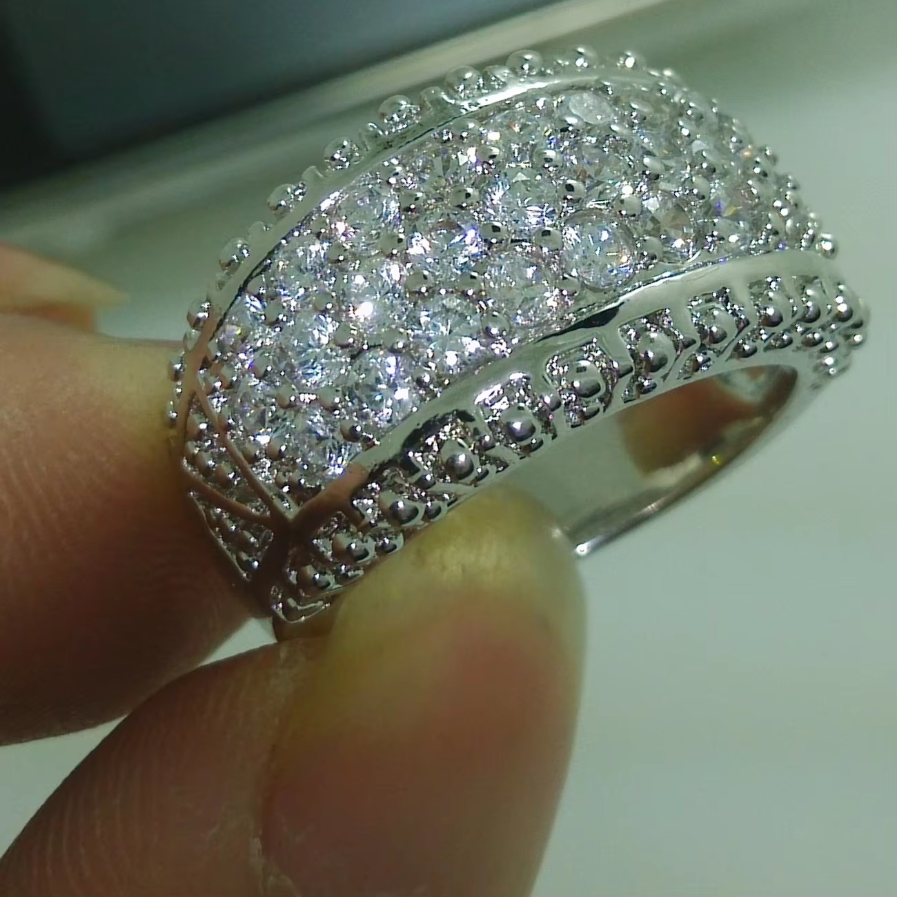 Bague en diamant de laboratoire vintage pour femme, alliance en or blanc 10 carats, promesse de pati