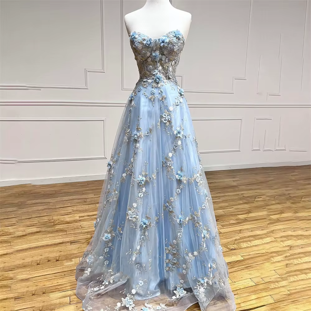 Robe de soirée de mariage A-ligne sans bretelles, robe de célébrité, appliques en dentelle, robes de