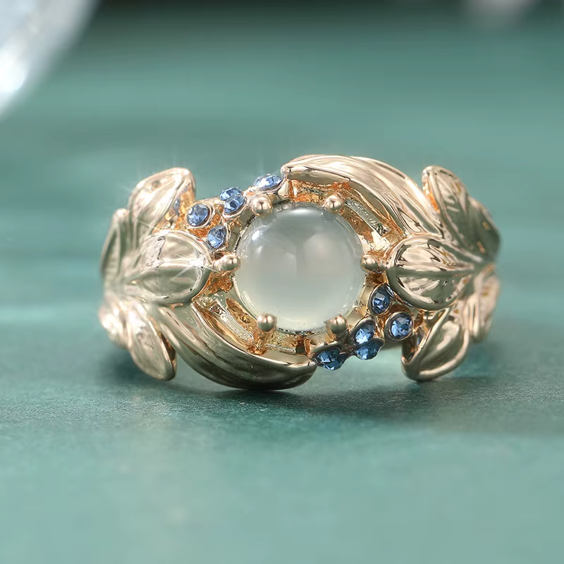 Bague en feuille d'aigue-marine synthétique faite à la main, élégante et raffinée, pour femmes, acce