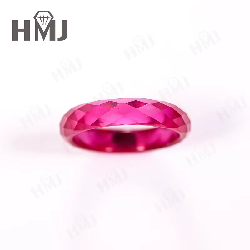 Bague en pierres précieuses, rubis de laboratoire, grenat jaune, certificat AGL en option, bande de 
