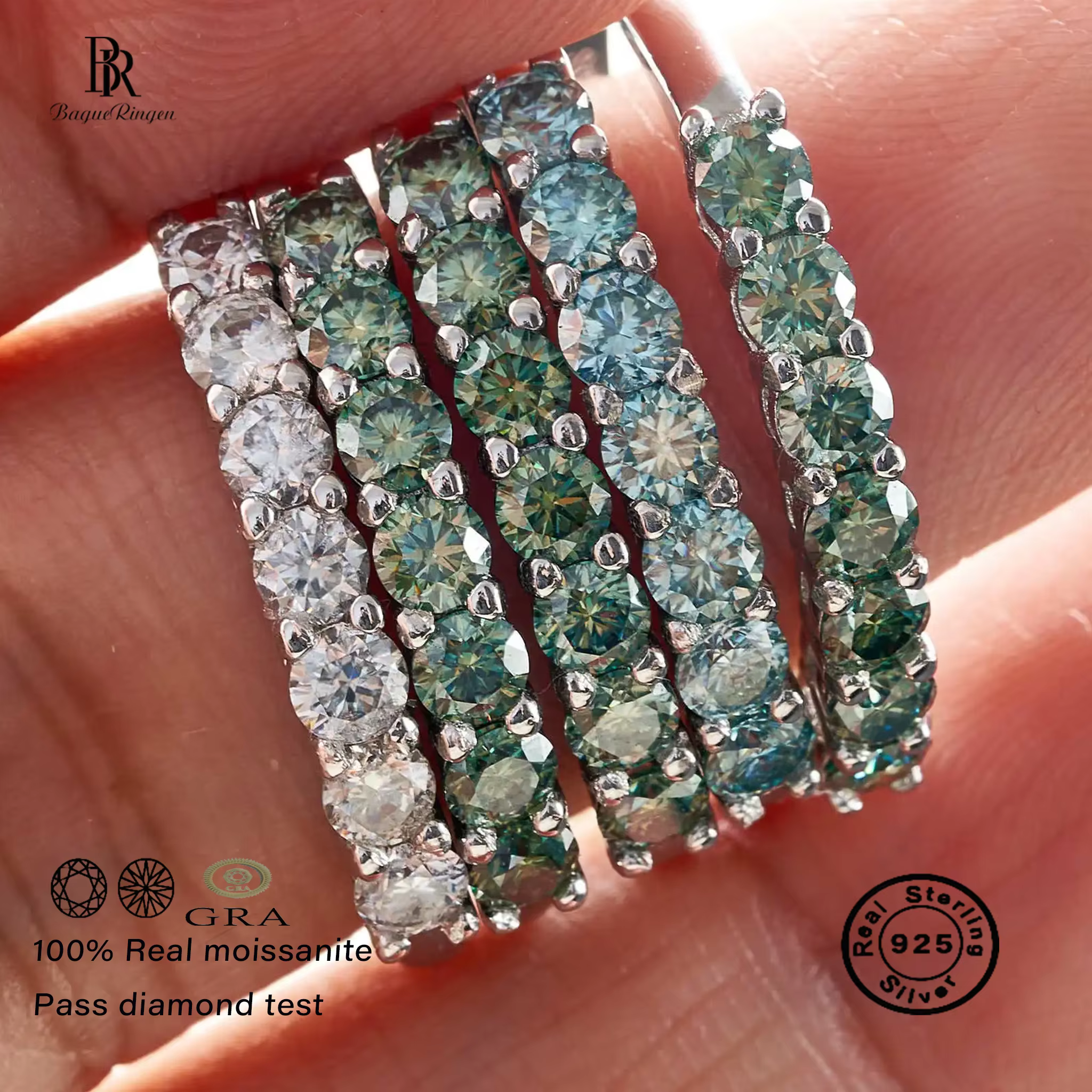 Bague ronde Moissanite en argent Sterling 0.7CT D couleur VVS1 EX, bague d'éternité pour femmes, fia