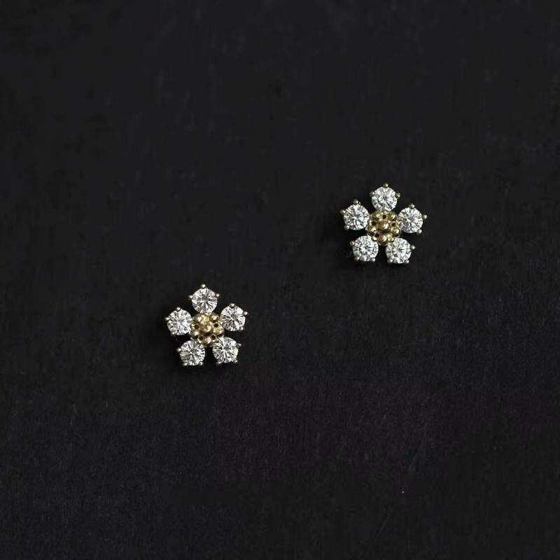 GOLDtutu – boucles d'oreilles cinq diamants en or pur 9k pour femmes, bijoux en forme de fleur, 2020