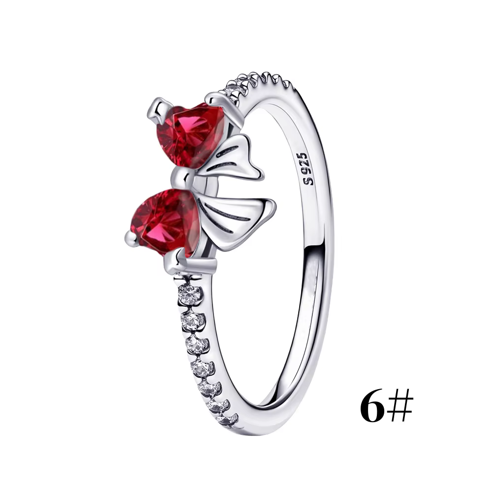Ensemble de bijoux exquis en argent sterling 925 avec nœud rouge pour femme, collier, bague et boucl