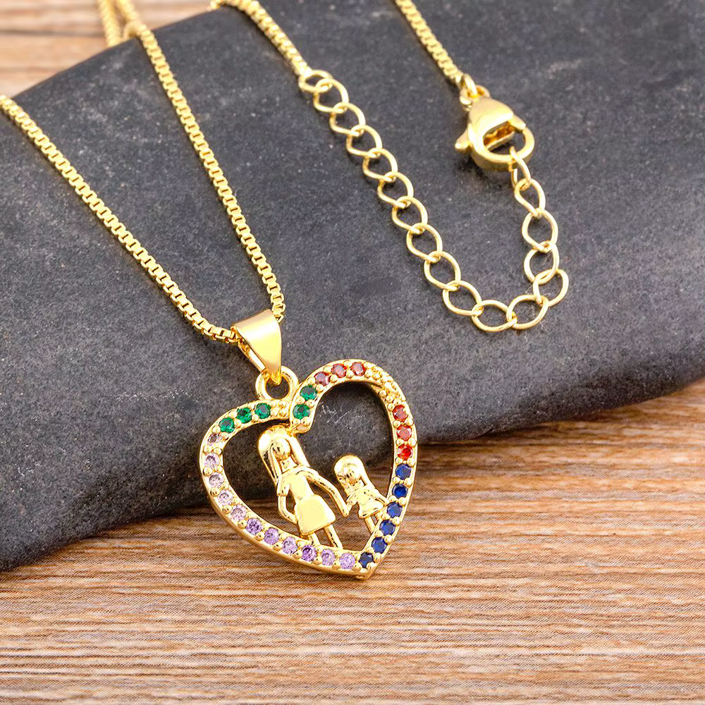 Collier de famille Nidin Spinal Daughter pour enfants, tour de cou pendentif, coeur coloré, bijoux d