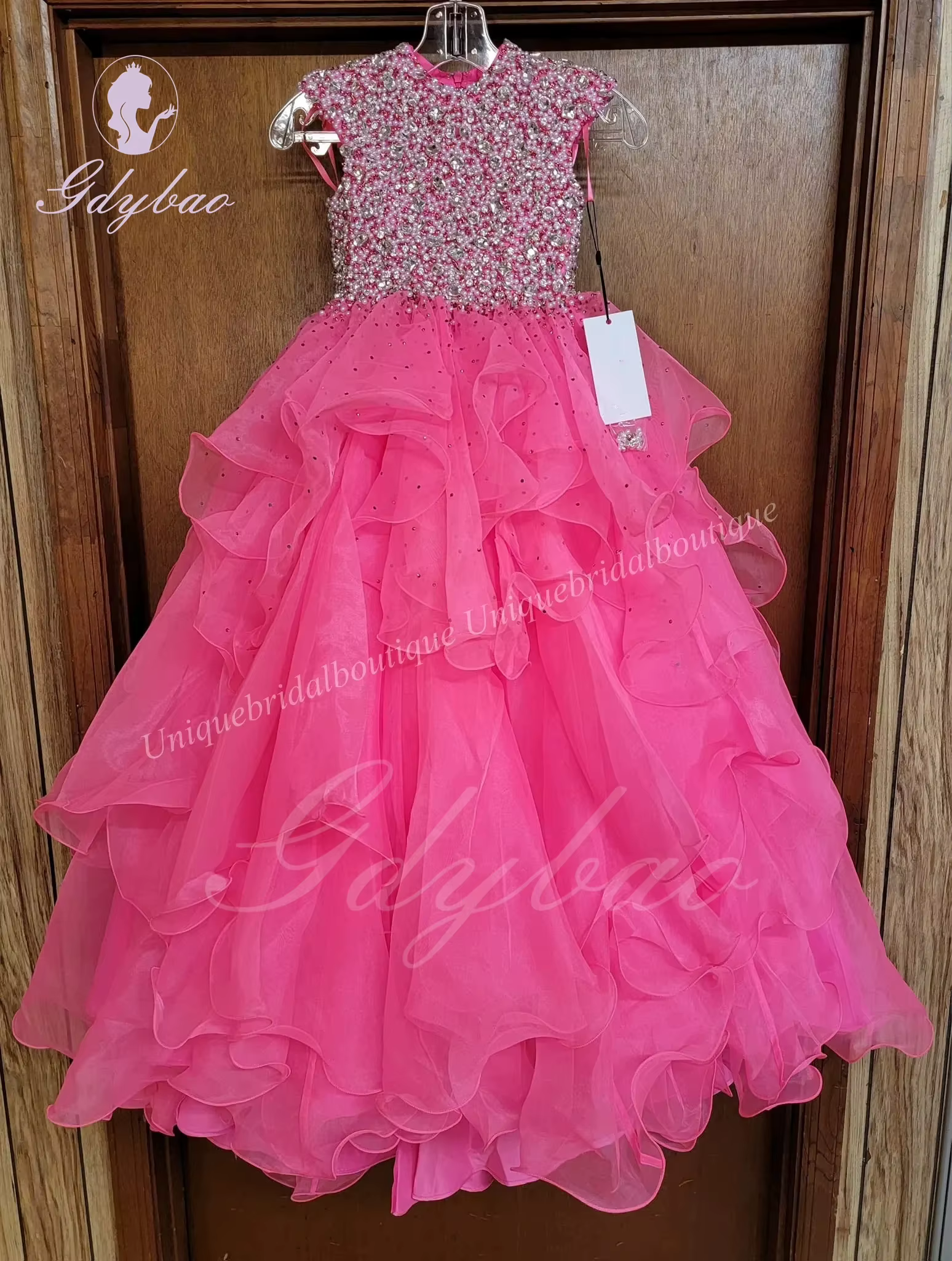 Robes de demoiselle d'honneur roses pour mariage, perles, fibre de dentelle, tulle, longueur au sol,