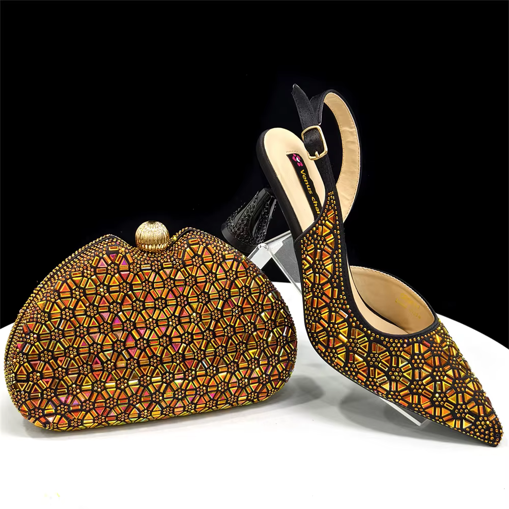 Ensemble chaussures et sac pour femmes en or rose, sandales africaines de luxe pour dames, assorties