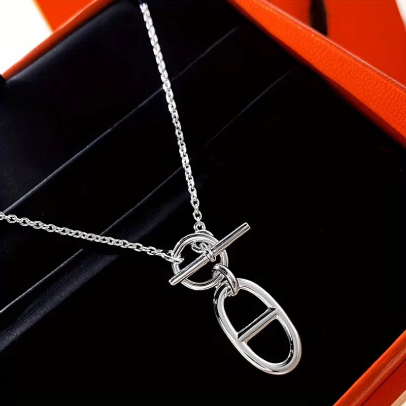 Collier pendentif ovale minimaliste à bouton OT pour fêtes de vacances, mariages, cadeaux de bijoux 