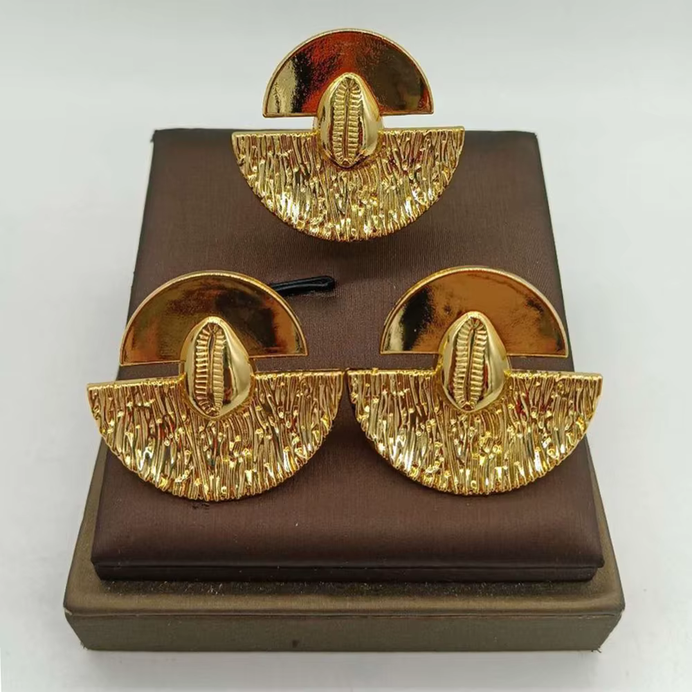 Ensemble de bijoux pour femmes, boucles d'oreilles et bagues plaquées or africain, nouveau Design, e