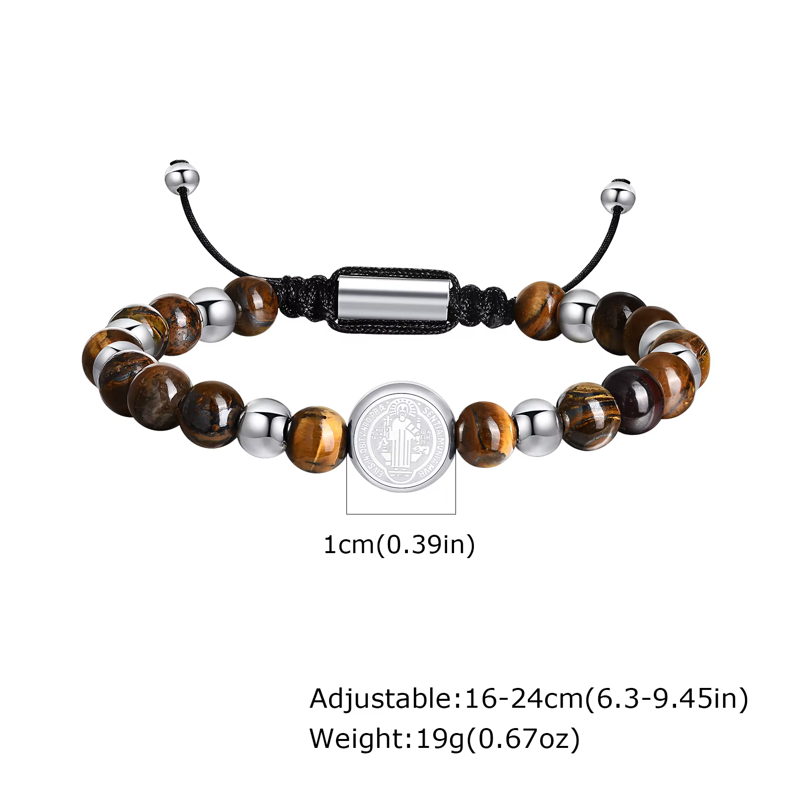 Bracelets de perles Saint benoît pour hommes et garçons, bracelet à breloques rondes réglables en ac