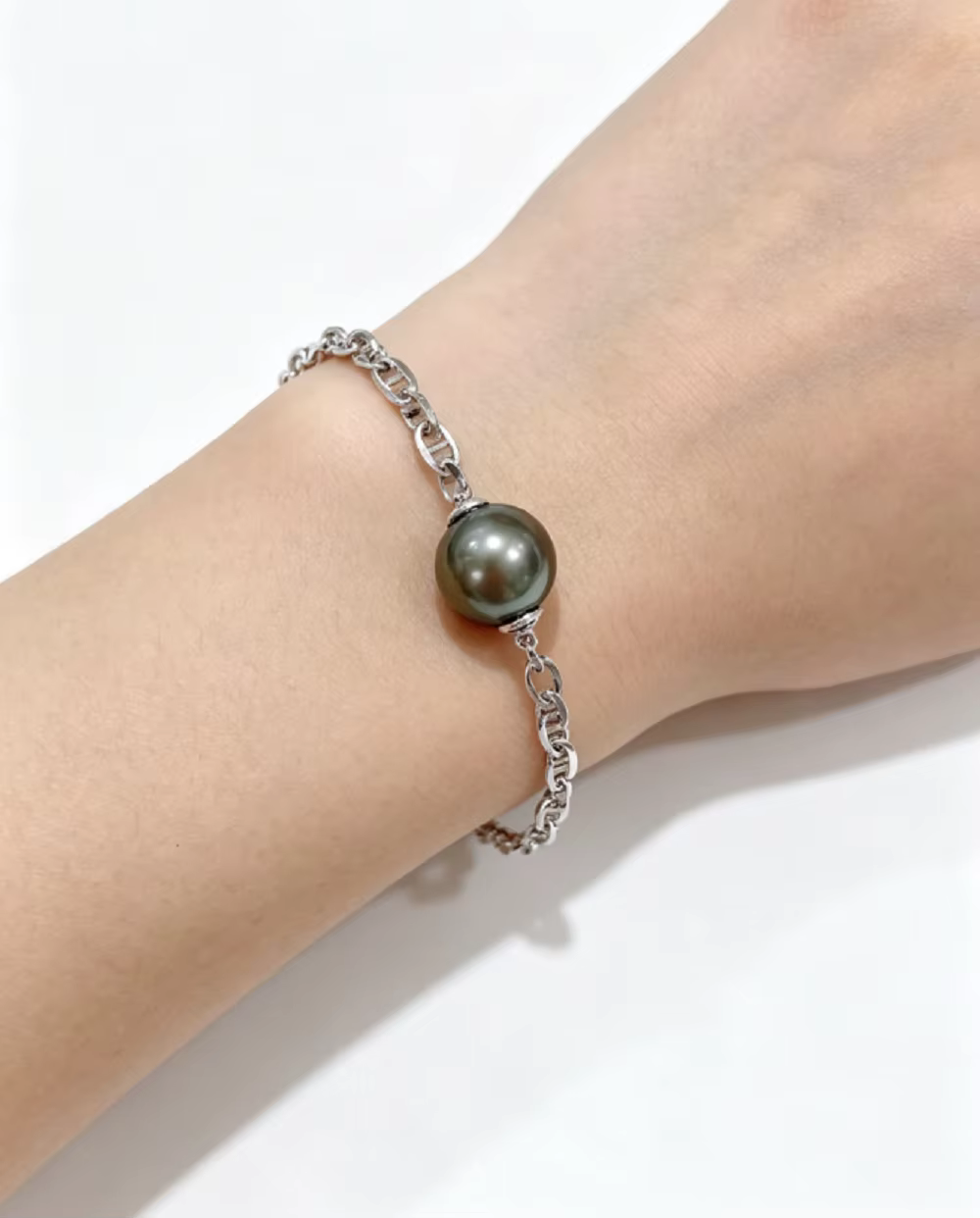 Magnifique bracelet en perles noires de Tahiti naturelles AAAA10-11mm, bracelet avec chaîne de 16+3 