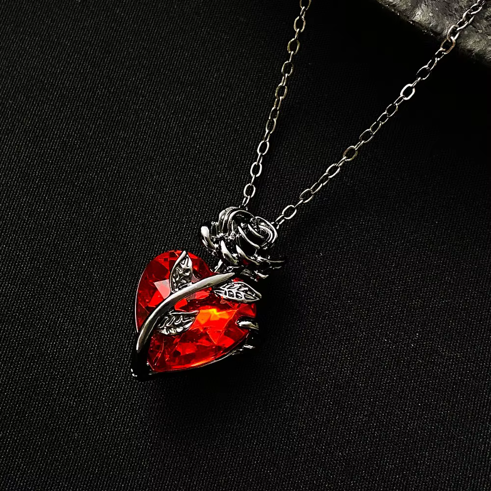 Collier gothique Rose rouge amour pour femmes, bijoux Y2K couleur argent, pendentif cœur humain Tone