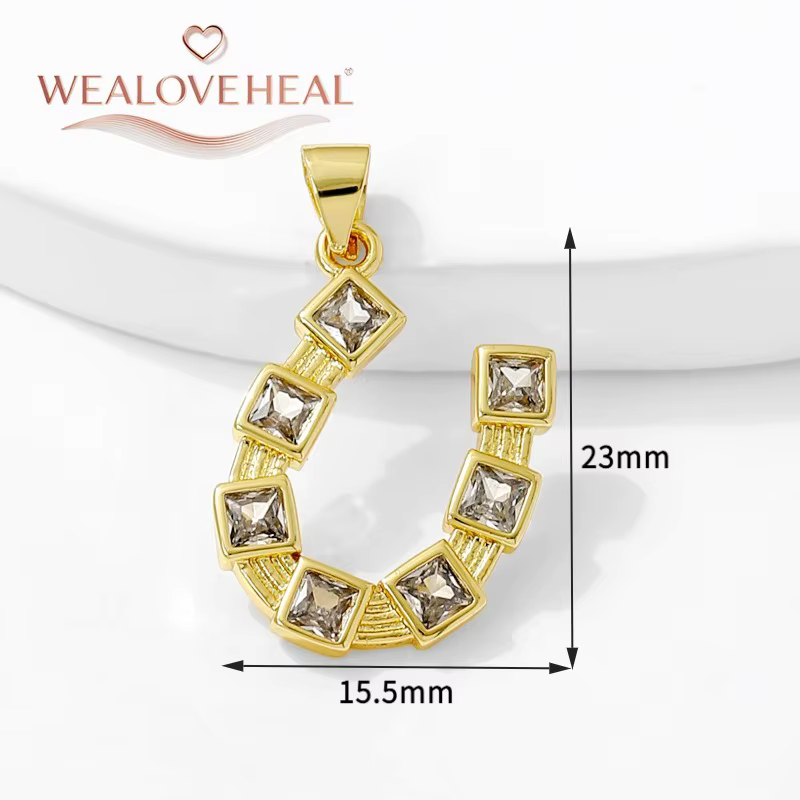 Pendentifs à breloques en forme de soleil/lune/coeur/fer à cheval, plaqué or 18 carats, zircone incr