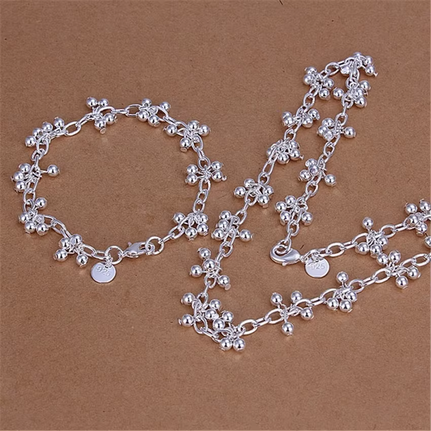 Bracelets et collier en argent regardé 925 pour femmes, ensembles de bijoux de mariage, perles d'azo