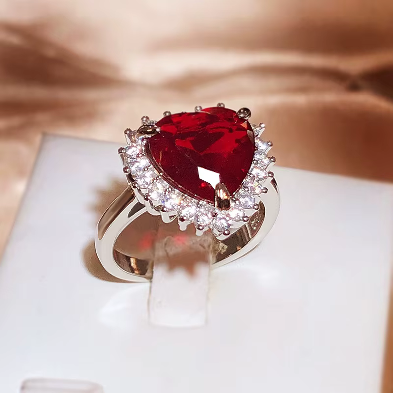 Bague en Zircon rouge brillant AAAA pour femmes, anneau de fiançailles, cadeau d'anniversaire, bijou