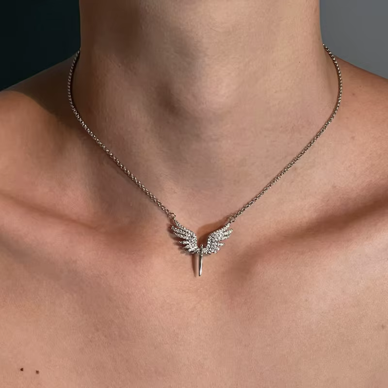Collier pendentif créatif Ailes d'Ange au design unique pour Femme et Homme, Accessoire classique, B