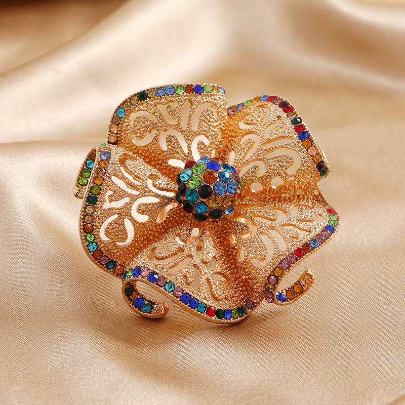 Bagues de luxe en Zircon pour femmes, grande fleur, bijoux indiens, classique, creux, couleur or, ré