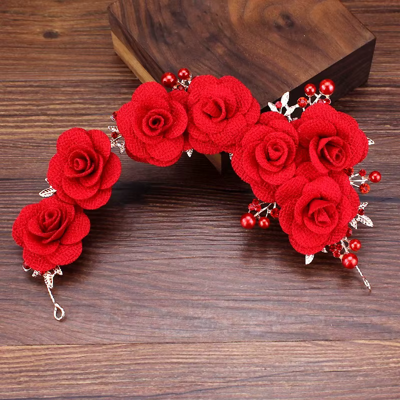 Bijoux de cheveux en biscuits pour femme, fleur rouge faite à la main, patients, sauna, cuir chevelu
