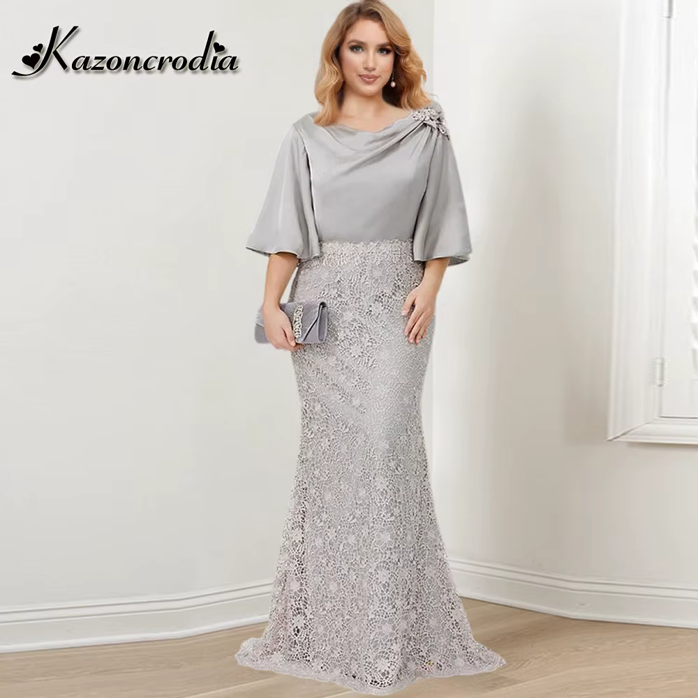 Kazon – robe drapée charmante pour mère de la mariée, avec appliques en dentelle, style sirène, en s