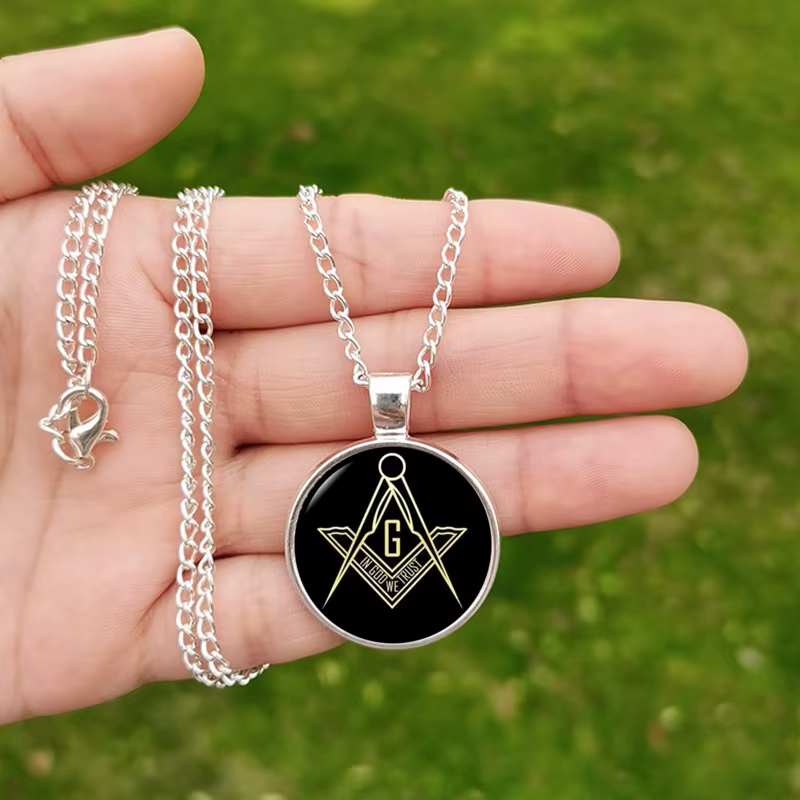 Collier Mason gratuit, pendentif en verre franc-maçon, breloque Photo, accessoires maçonniques rétro