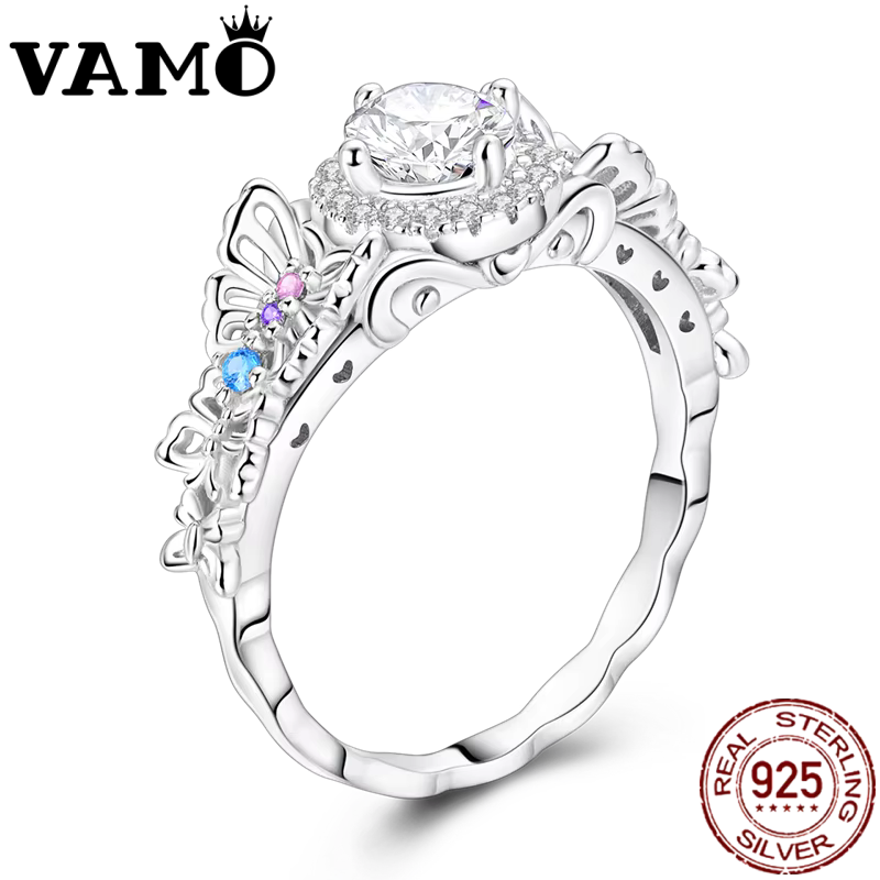 VAMO-Bagues papillon rétro en argent regardé 925 pour femmes, bague de mariage pour filles, cadeau d