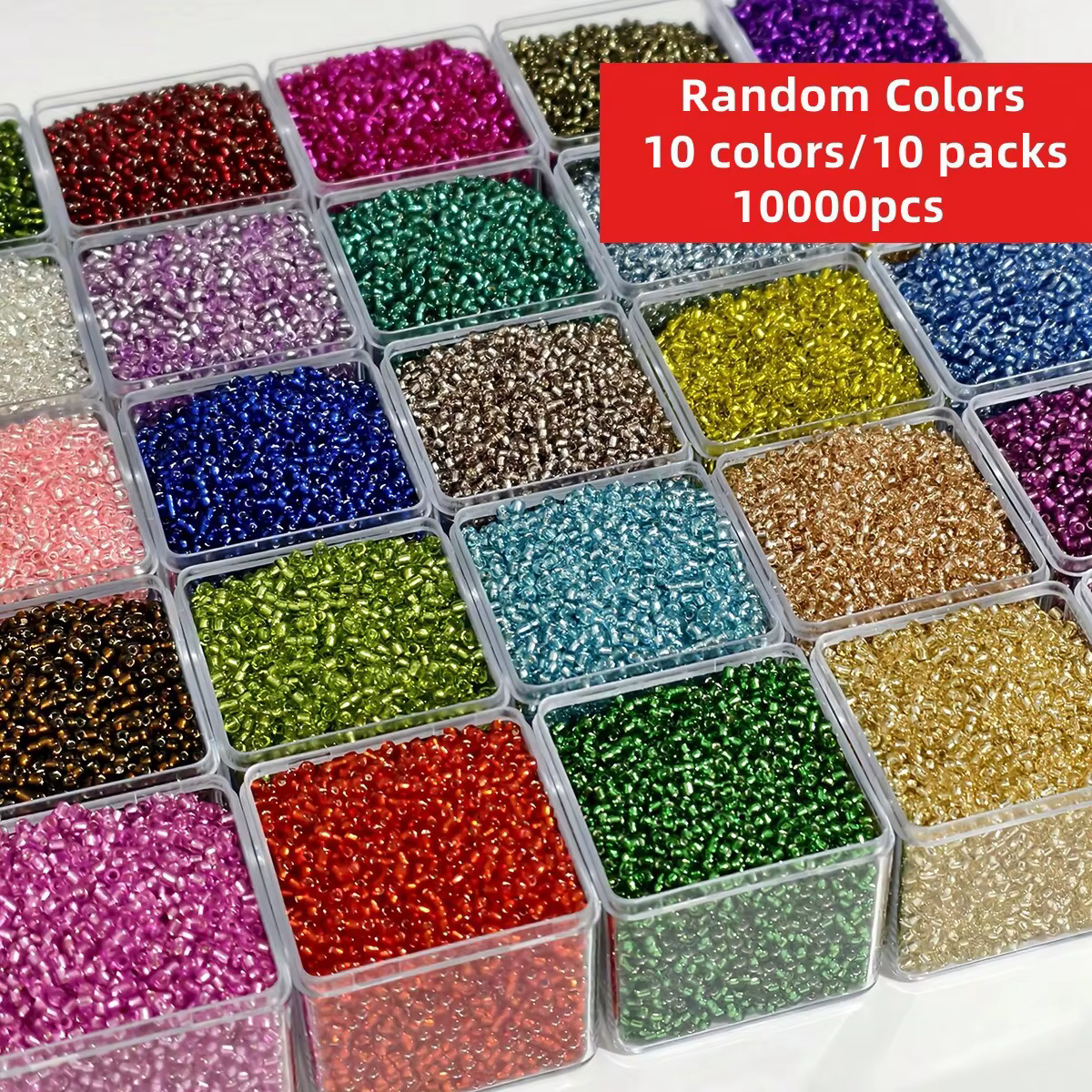 10 paquets/ensemble aléatoires 10 couleurs 10000 pièces de perles de rocaille en verre rempli argent