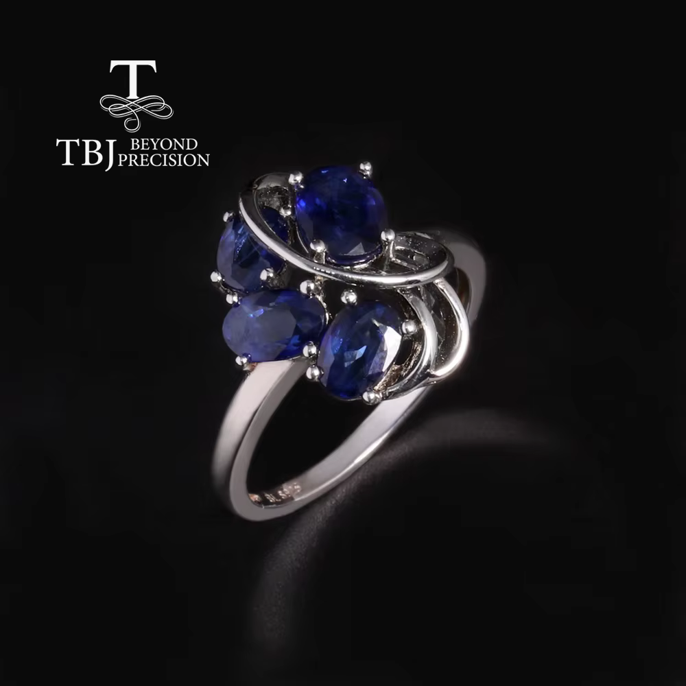 Bague en argent saphir bleu à diffusion naturelle pour femme, pierre de naissance de septembre, cade