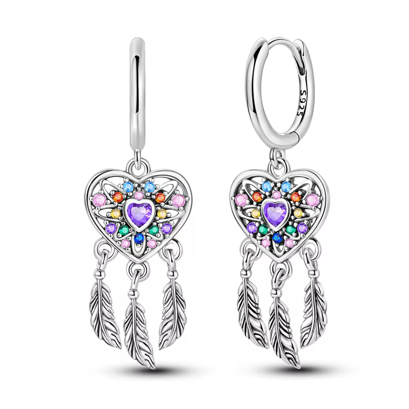 Boucles d'oreilles attrape-rêves en forme de cœur, en argent Sterling 925, originales pour femmes, b