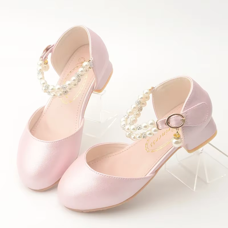 Chaussures de mariage à talons hauts pour enfants, rose, noir, blanc, perle indépendante, robe de pr