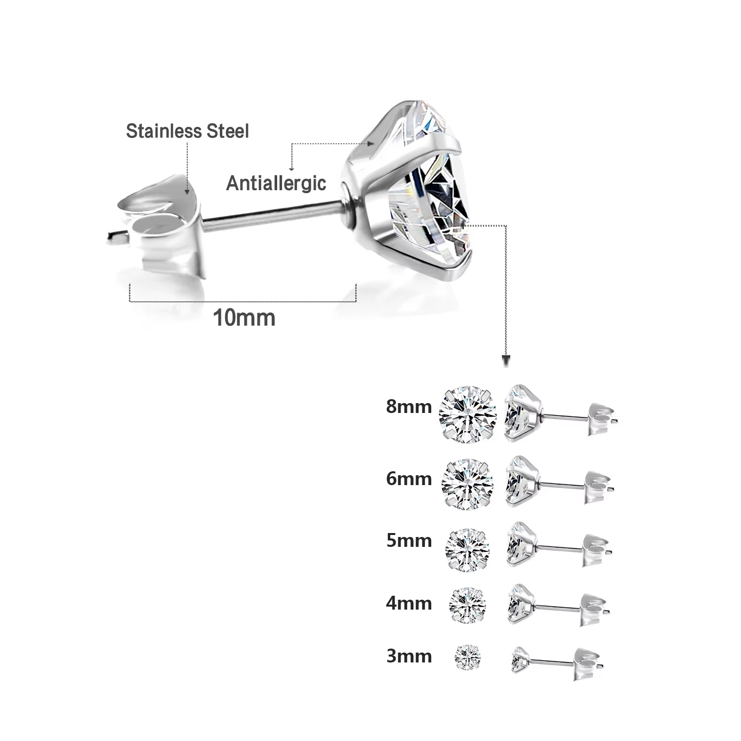 Boucles d'oreilles de luxe en acier inoxydable et cristal, 1 paire/2 pièces, pour femmes et hommes, 
