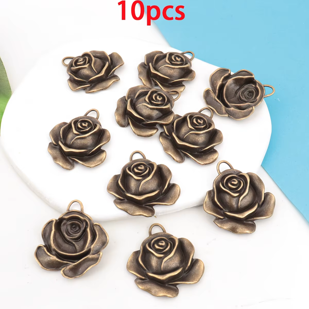 10 pendentifs roses antiques en alliage de zinc plaqué argent/bronze antique 3,1 * 3,6 cm, pendentif