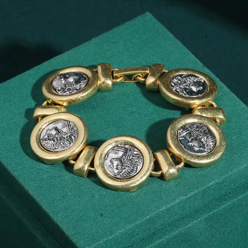 Bracelets de pièces de monnaie anciennes pour femmes, Portrait Vintage, rond, couleur or, bijoux de 