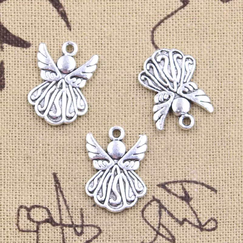 Breloques ange féerique 21x15mm, 15 pièces, pendentifs antiques couleur argent, découvertes artisana