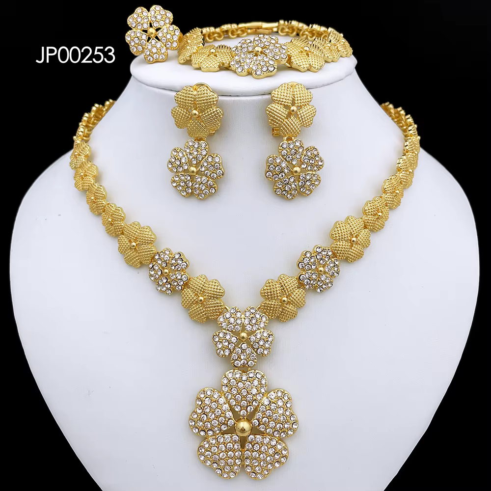 Ensembles de bijoux de Dubaï et du Nigéria pour femmes, design de luxe, cinq pétales de fleurs, pend