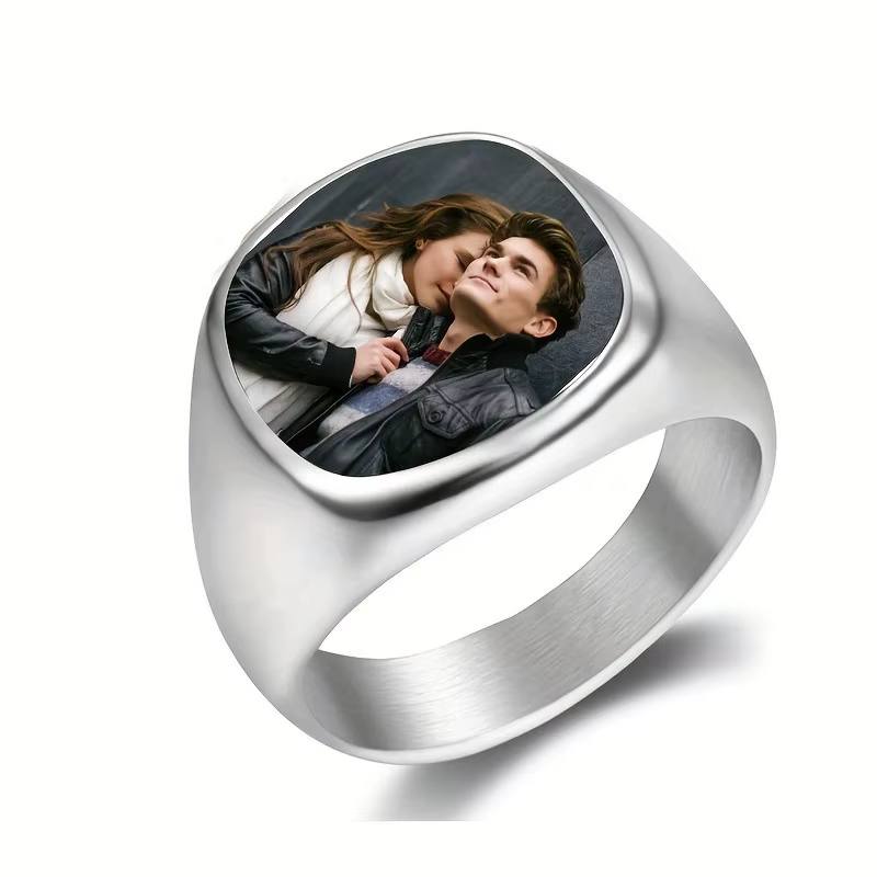 Bague Signet Personnalisée avec Photo - Bague à Image Thermosensible à Changement de Couleur - Bijou
