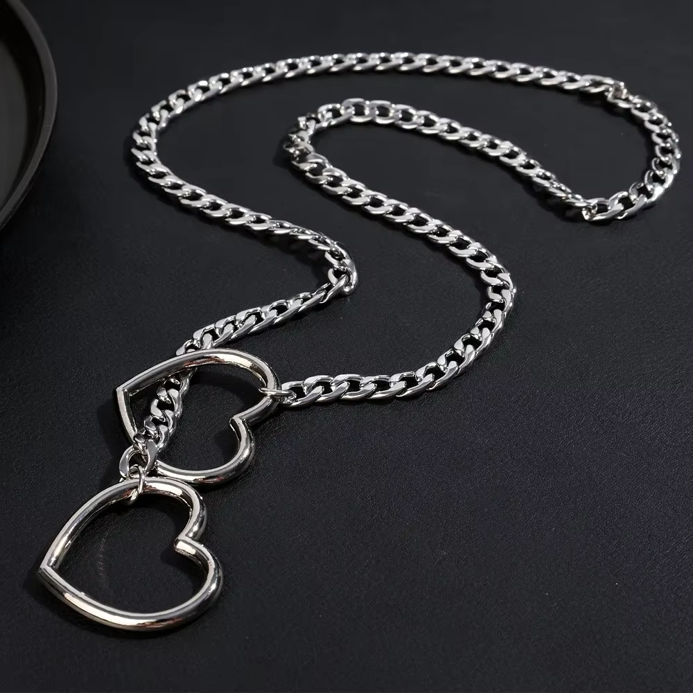 Collier coeur en acier inoxydable été femmes filles rétro Punk couleur argent collier élégant polyva