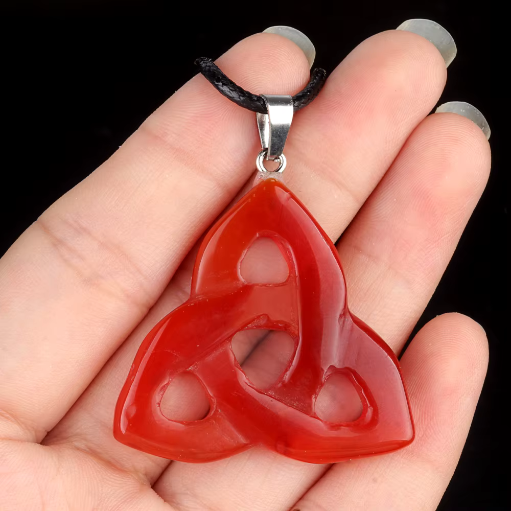 Pendentif Noeud Celtique Irlandais en Pierre Naturelle, Clip, Forme de Triangle, Trois Fleurs, Brelo