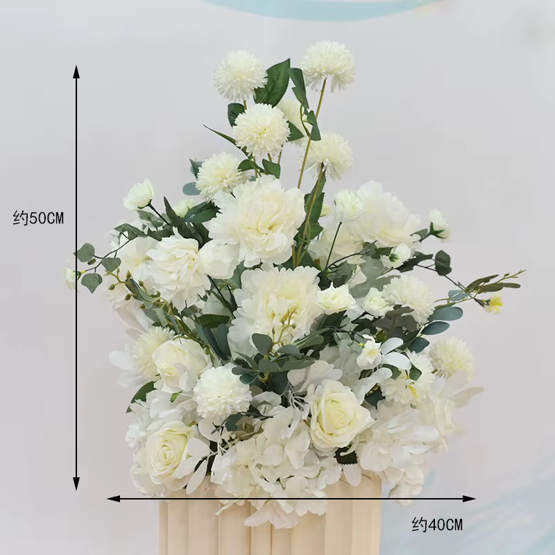 Boule de fleurs artificielles blanches pour l'extérieur, arrière-plan de mariage, chemin de Gand, mu