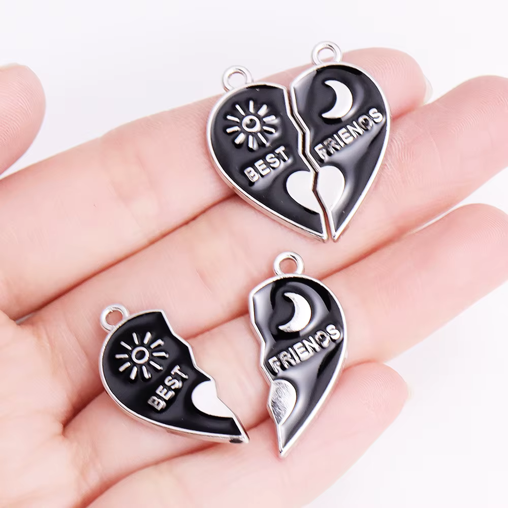 2 paires d'émail arc-en-ciel coeur cassé épissage breloque meilleurs amis pendentif bricolage femmes