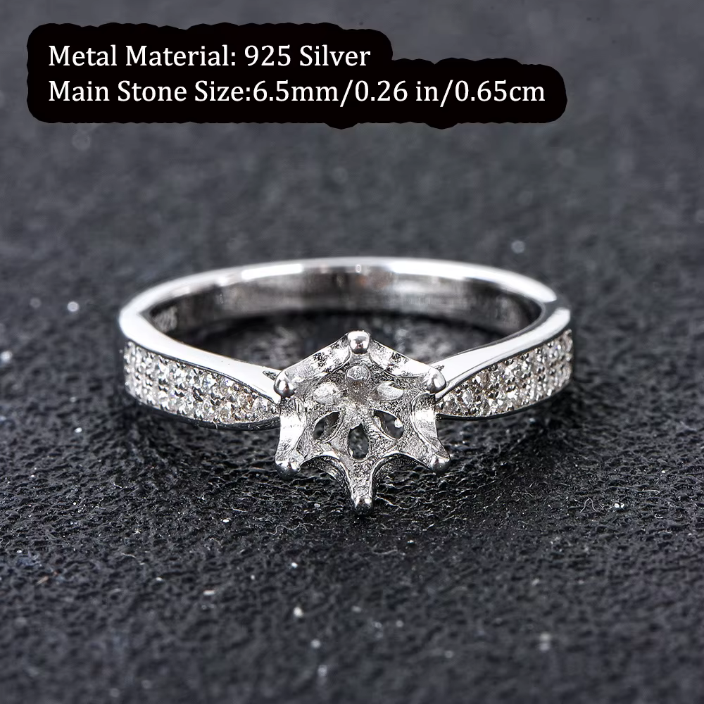 Bague en argent Sterling S925, taille fixe, convient à la pierre ronde de 6,5mm de 1ct, Base de fabr
