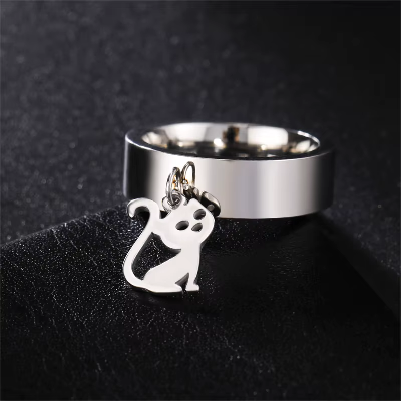 Bagues chat en acier inoxydable pour femme, pendentif chaton mignon, bijoux de créateur de luxe, doc