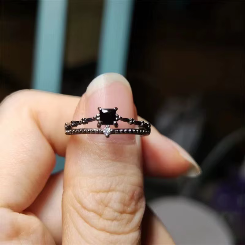 Bague de mariage en Zircon noir incrusté, amour et espace profond, Sylus, même Style, couleur argent