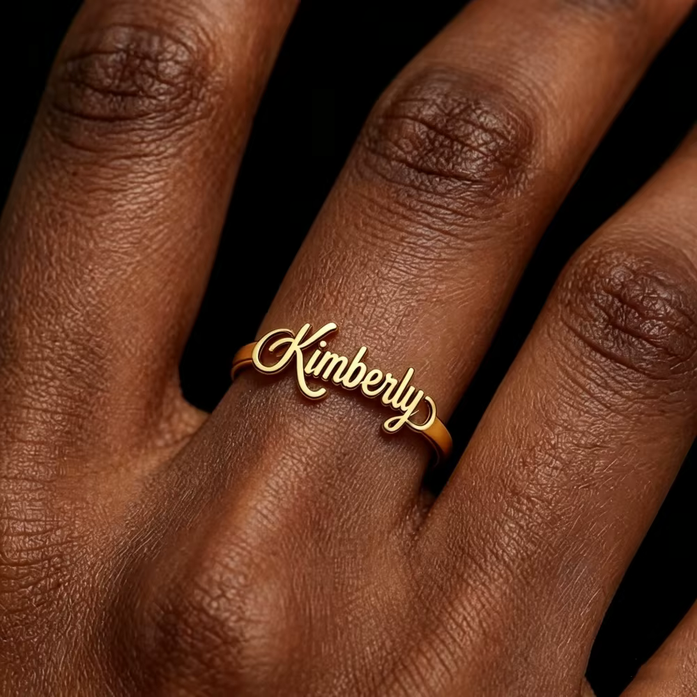 Bague ajustable avec nom en écriture cursive personnalisée, bijoux pour femmes, bague avec nom de co