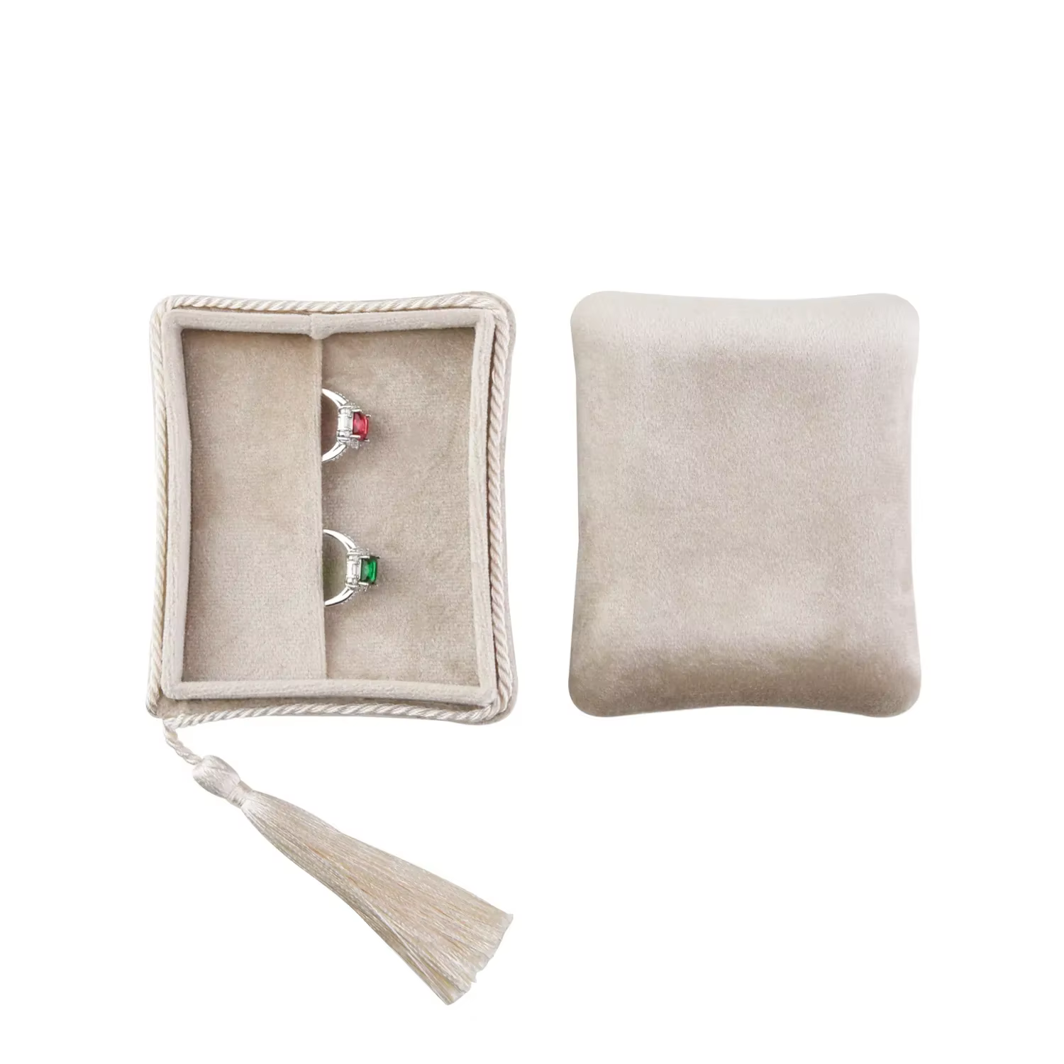 Boîte à bijoux portable de voyage en velours avec pompons pour bagues, colliers et bracelets – Coffr