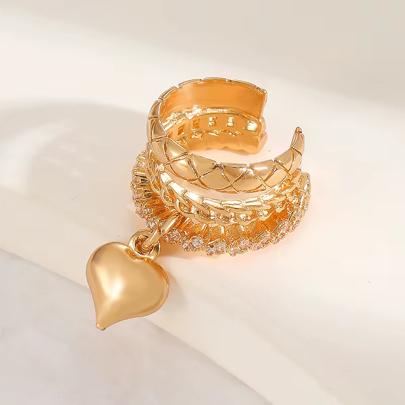 LATS Vintage romantique coeur pendentif boucles d'oreilles pour les femmes sans Piercing multicouche