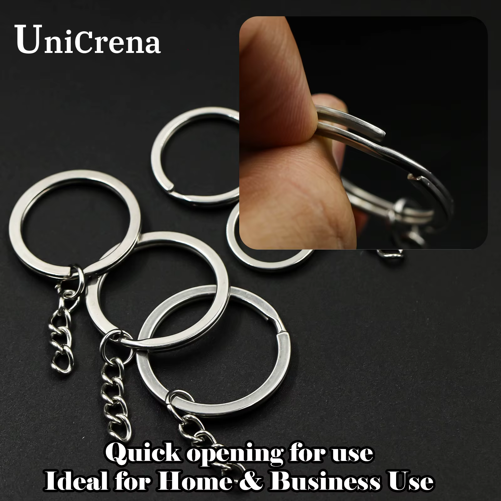 Unicrena Anneau à Bascule avec Chaîne Acier Inoxydable - Connecteur pour Porte-Clés, DIY Artisanat,