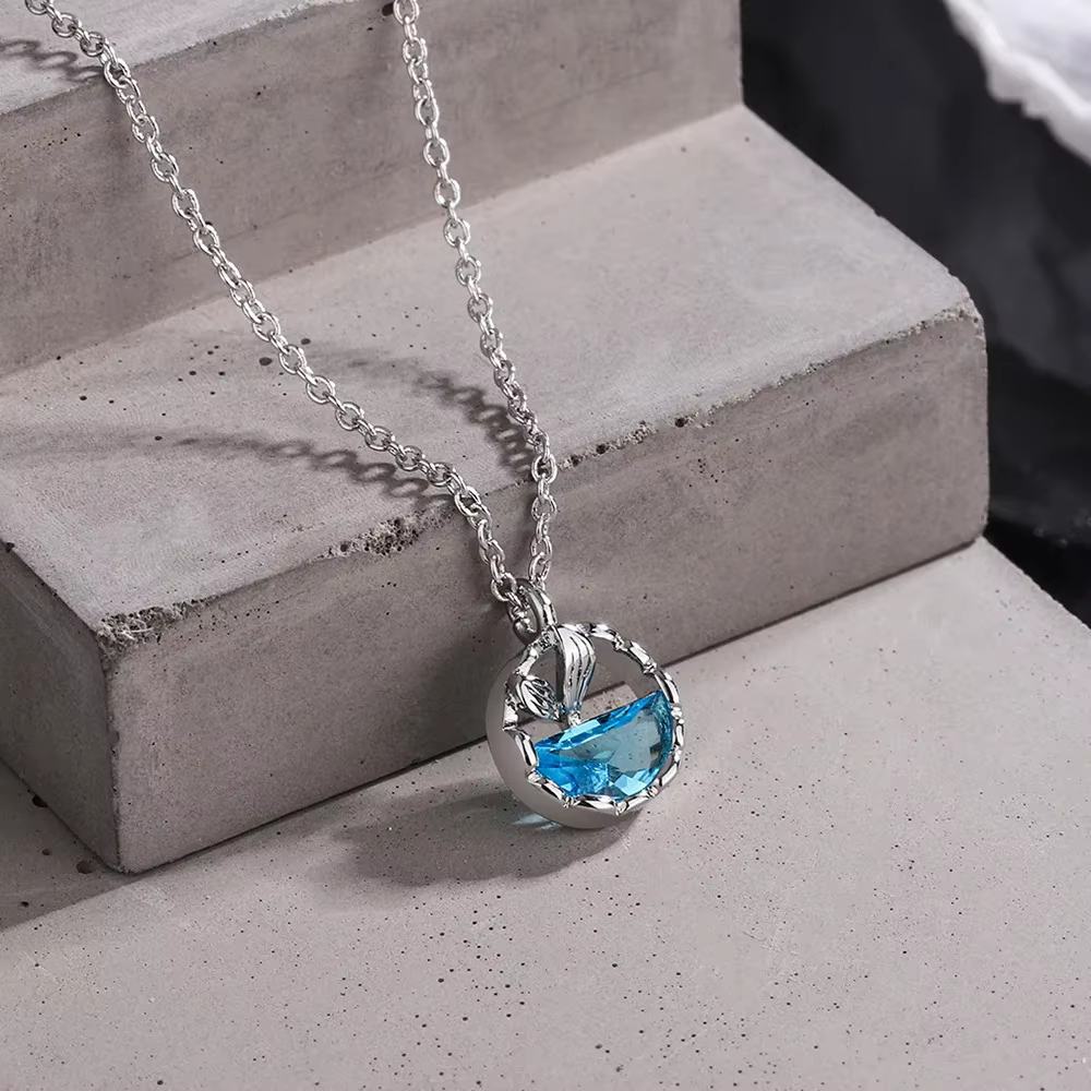 Collier pendentif sirène en argent sterling S925 avec pierre précieuse bleue pour femme, longueur ré