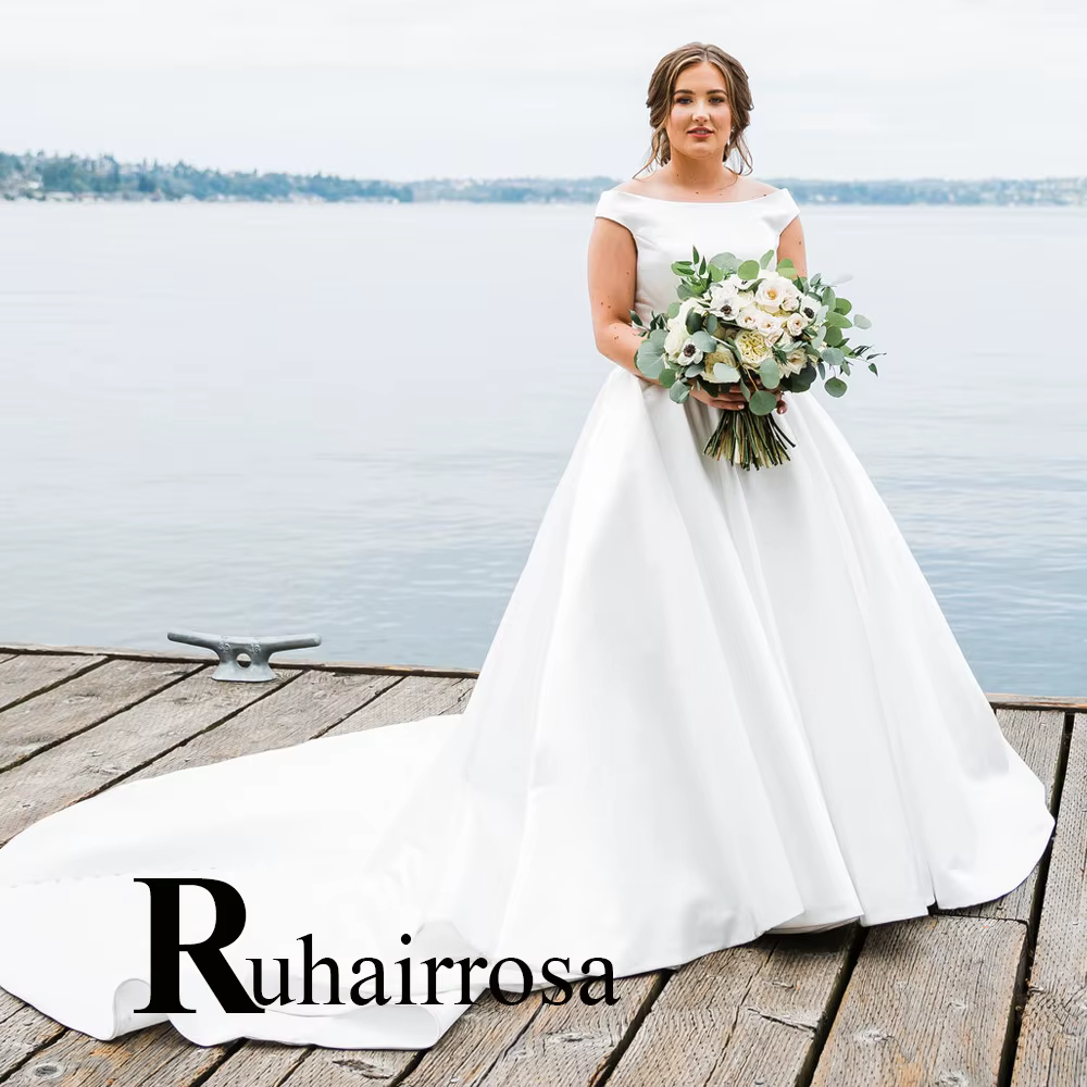 Ruhair robes De mariée à la mode pour les femmes casquette sans manches a-ligne col rond bouton Sati