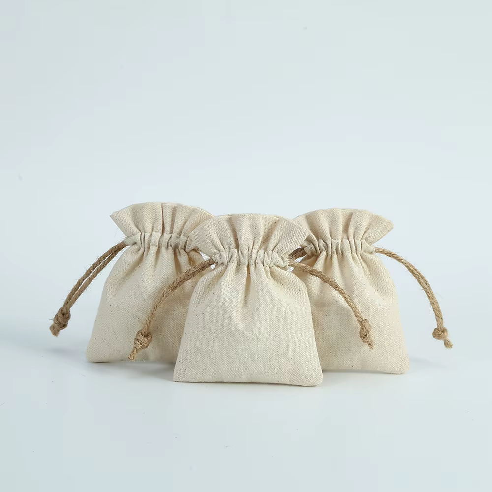Sacs à bijoux en coton naturel, 10 pièces, pour collier, boucle d'oreille, bague, pochette de mariag